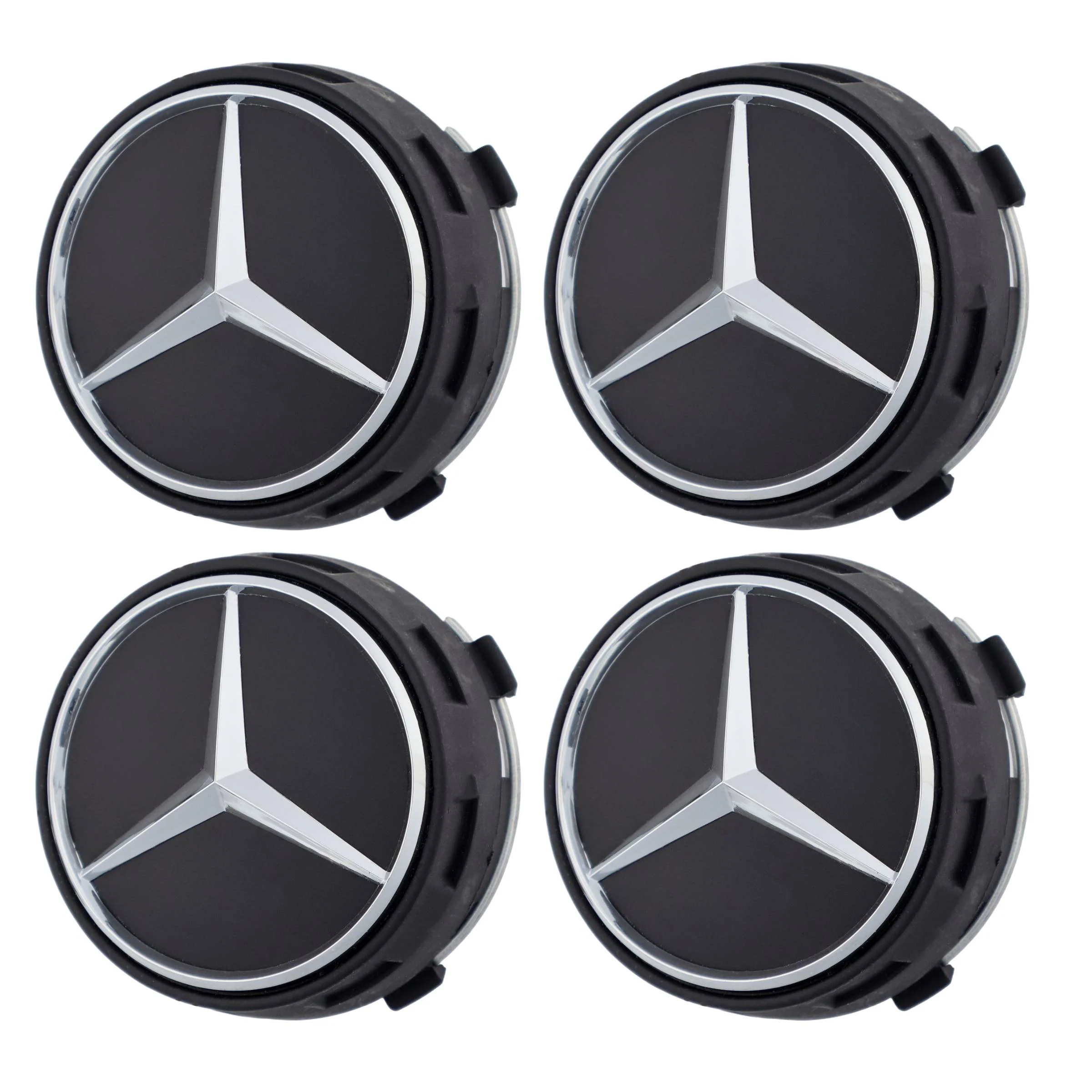 Mercedes Elevated Hub Caps | Matte Black – high-quality car emblem, wheel cap, steering wheel badge or accessory from CarluxParts