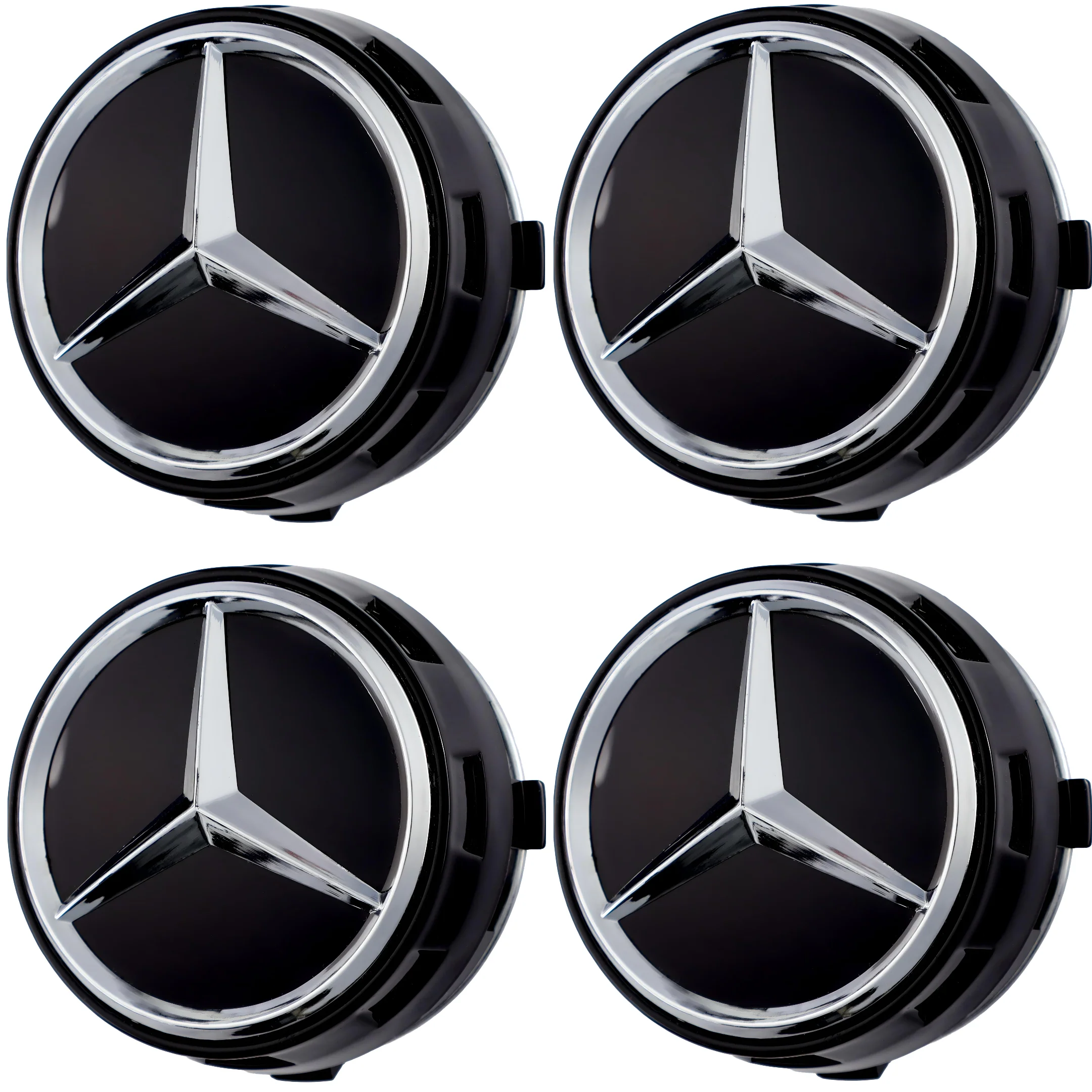 Mercedes Elevated Hub Caps | Gloss Black – high-quality car emblem, wheel cap, steering wheel badge or accessory from CarluxParts