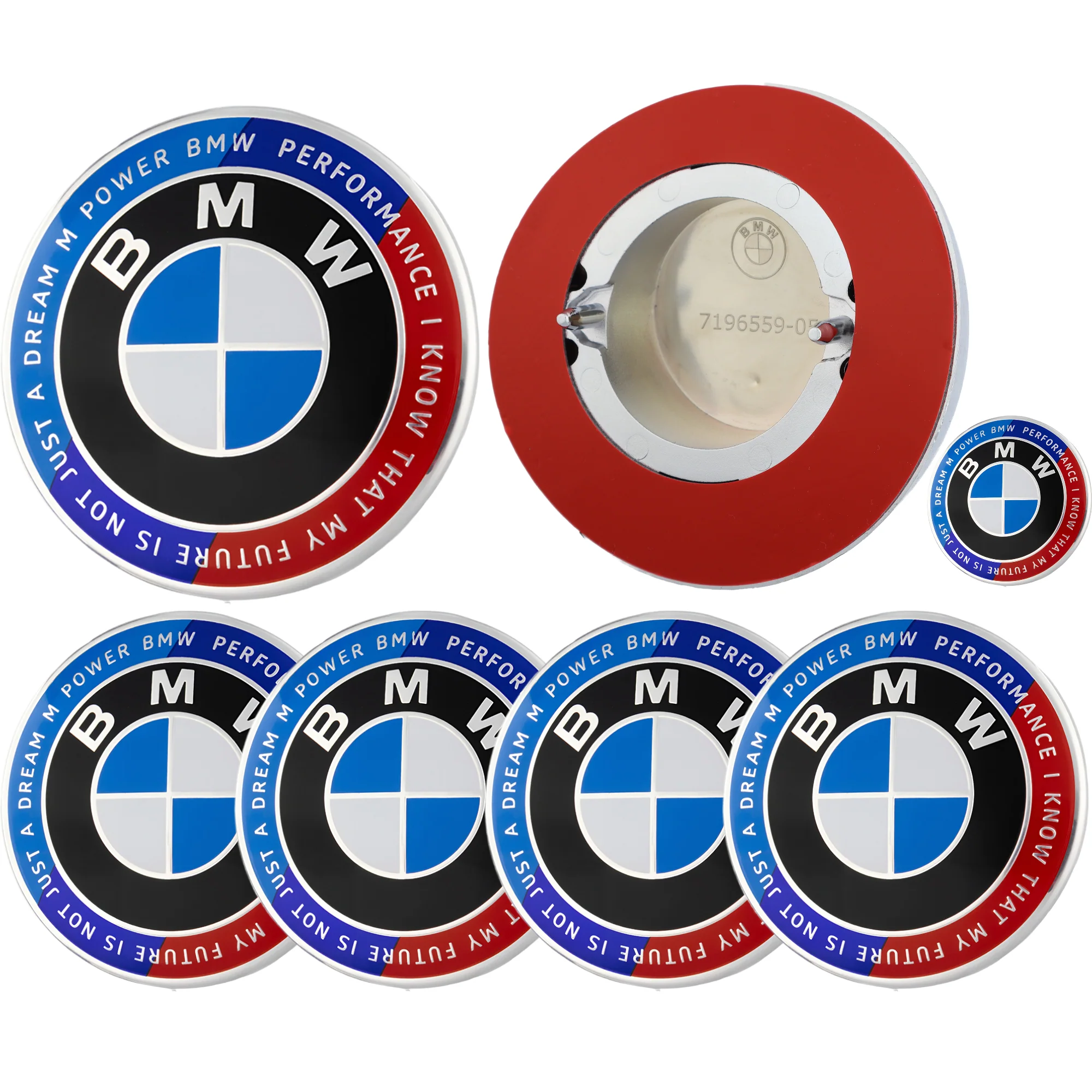 BMW 50th Anniversary Badge | Blue & Red – high-quality car emblem, wheel cap, steering wheel badge or accessory from CarluxParts