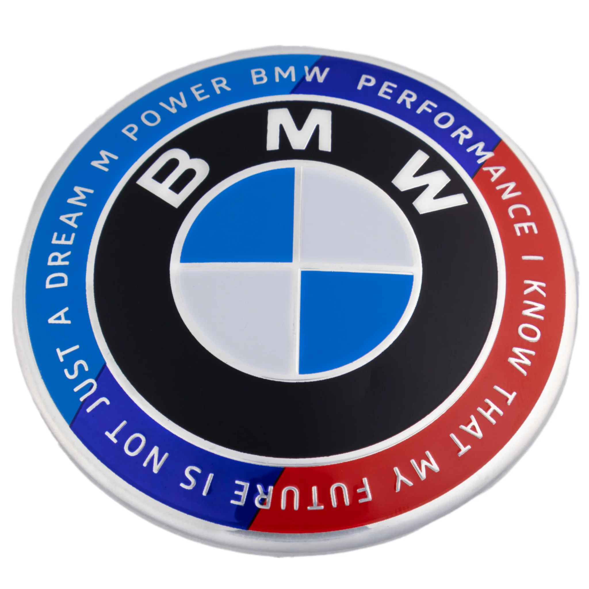 BMW 50th Anniversary Badge | Blue & Red – high-quality car emblem, wheel cap, steering wheel badge or accessory from CarluxParts