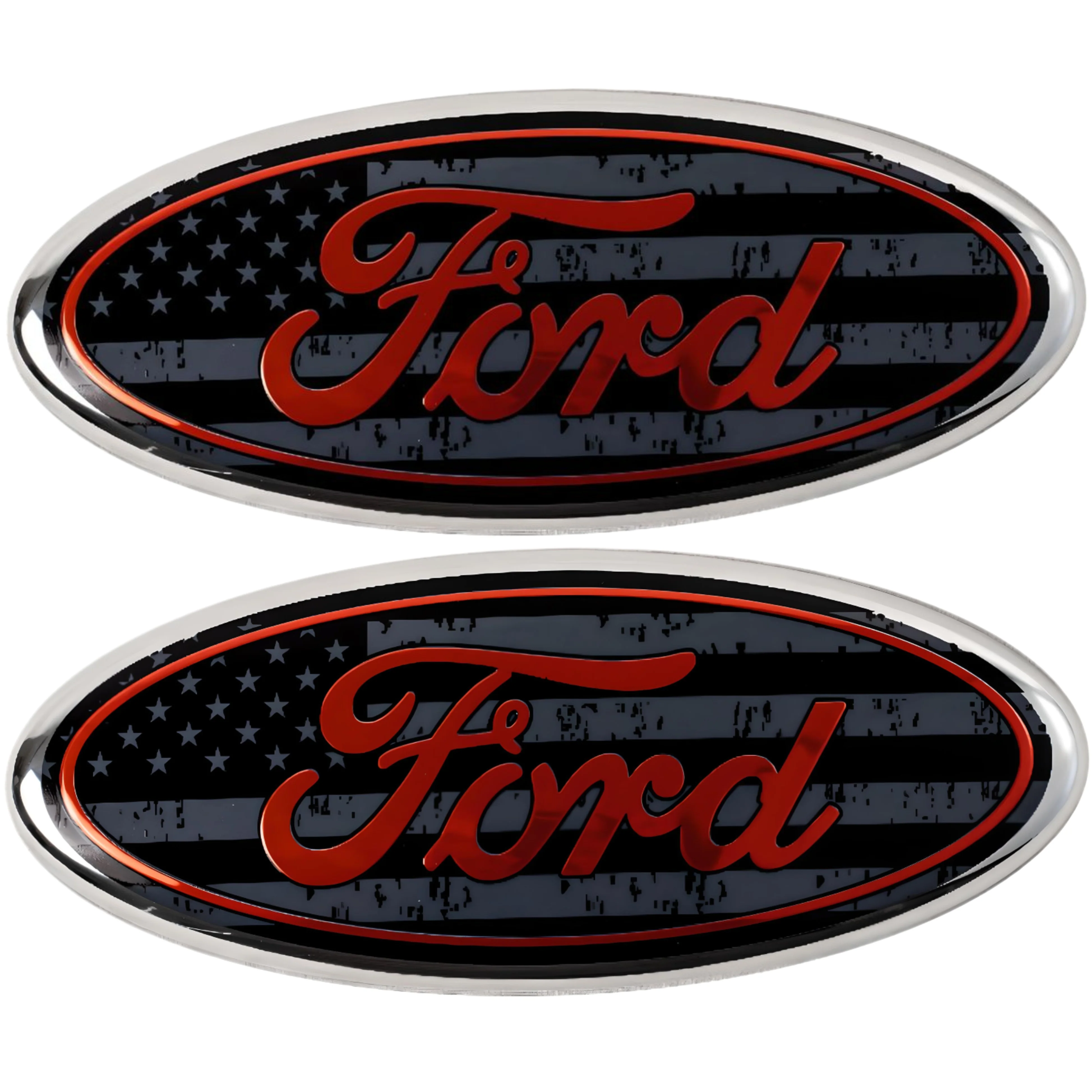 Ford Emblem Set Overlay | USA Flag Black – high-quality car emblem, wheel cap, steering wheel badge or accessory from CarluxParts