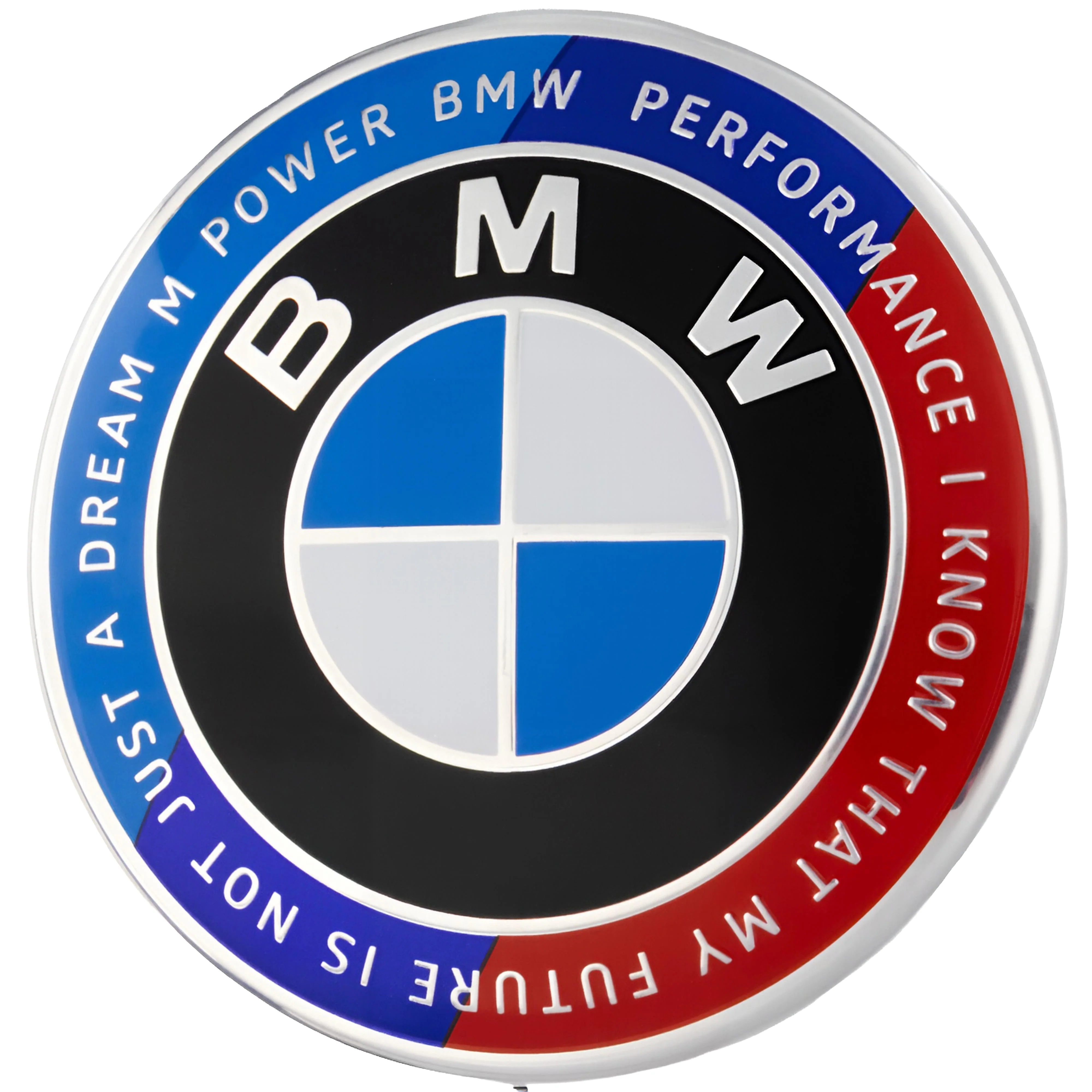 BMW 50th Anniversary Badge | Blue & Red – high-quality car emblem, wheel cap, steering wheel badge or accessory from CarluxParts