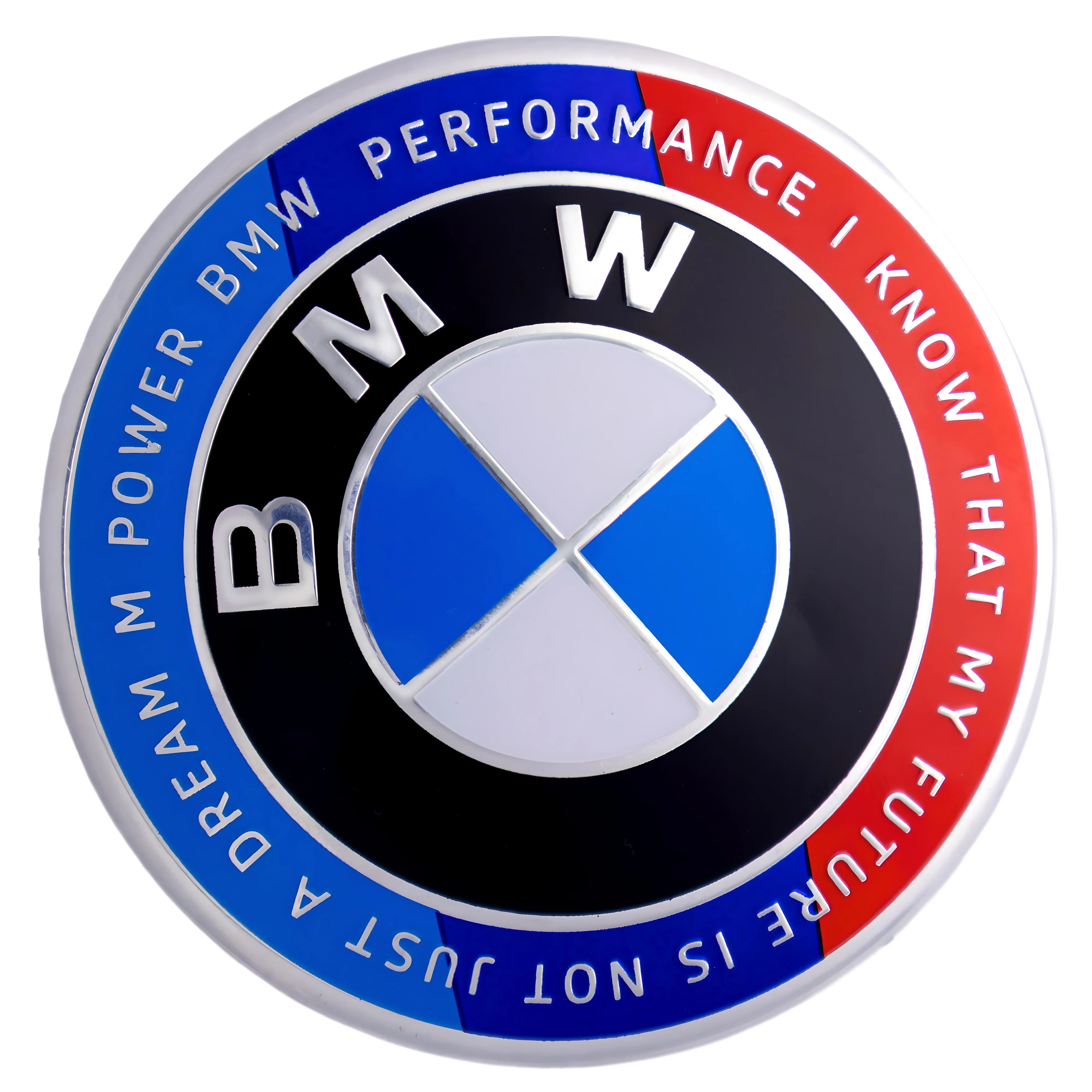 BMW 50th Anniversary Badge | Blue & Red – high-quality car emblem, wheel cap, steering wheel badge or accessory from CarluxParts