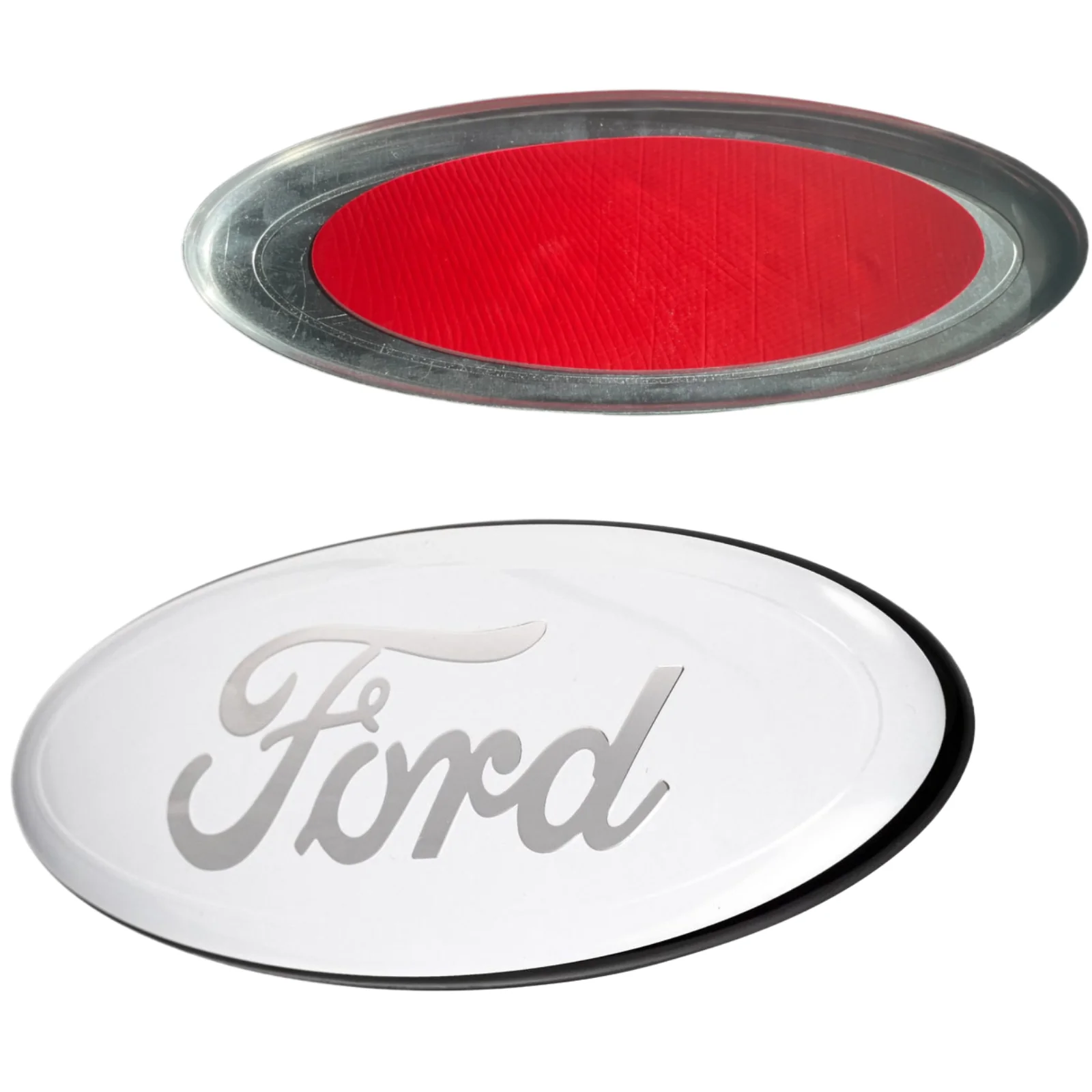 Ford Emblem Overlay | Chrome White – high-quality car emblem, wheel cap, steering wheel badge or accessory from CarluxParts