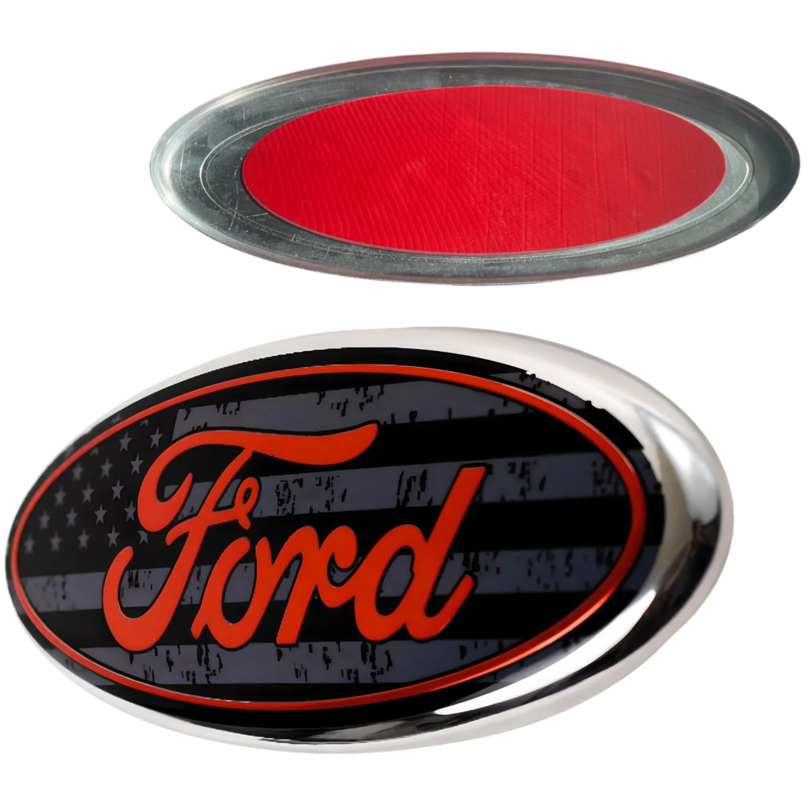Ford Emblem Set Overlay | USA Flag Black – high-quality car emblem, wheel cap, steering wheel badge or accessory from CarluxParts