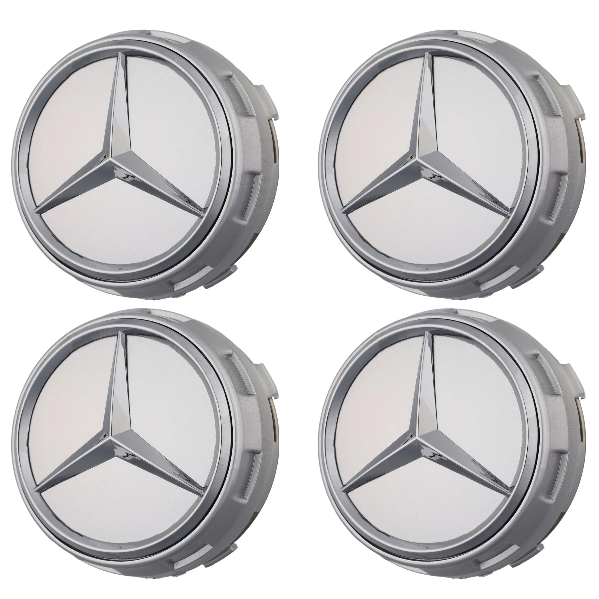 Mercedes Elevated Hub Caps | Platinum Silver – high-quality car emblem, wheel cap, steering wheel badge or accessory from CarluxParts